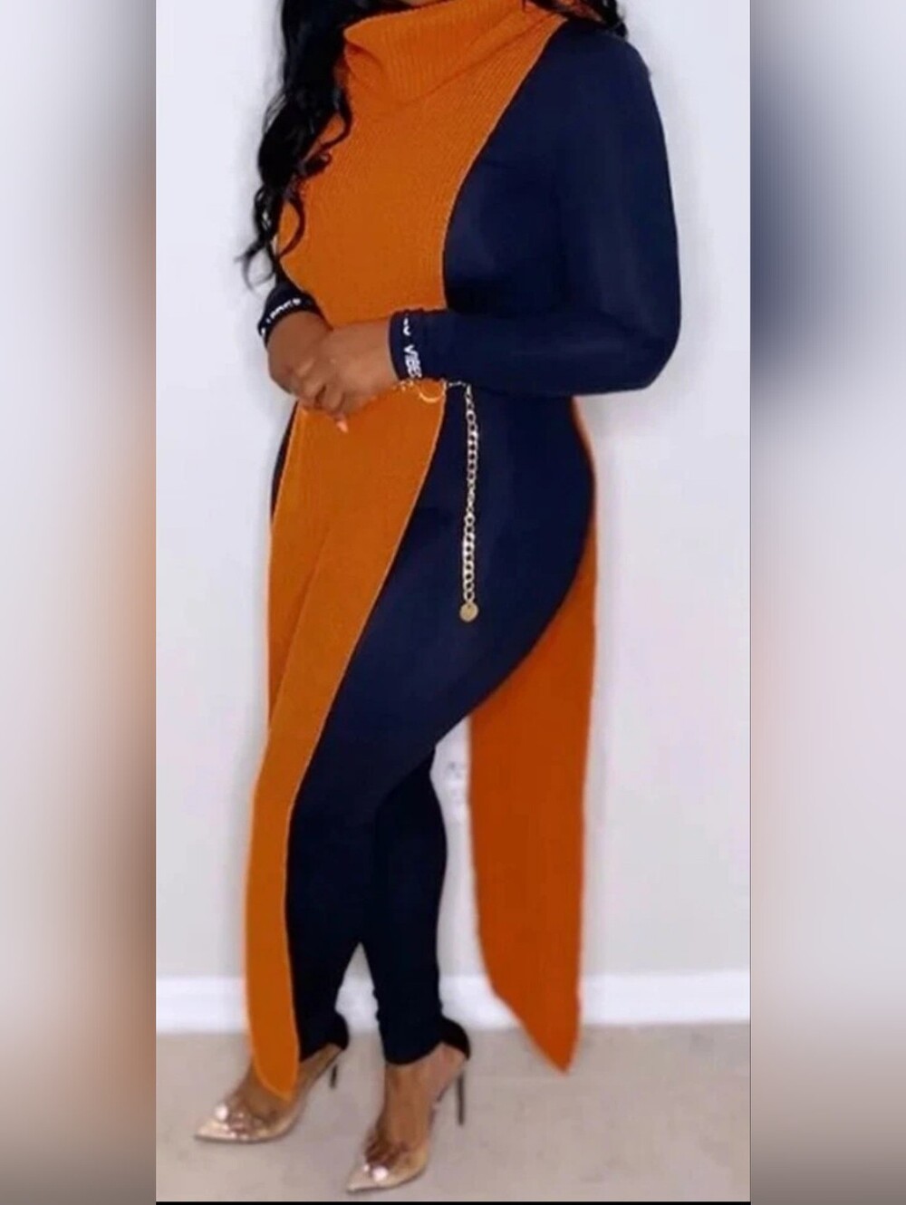 Orange Neck Sweater Top